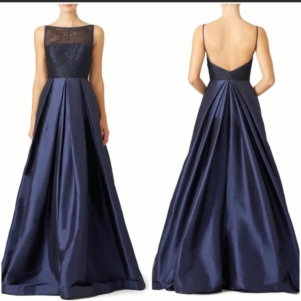 Gorgeous Monique Lhuillier Navy Francesca Ball Gown